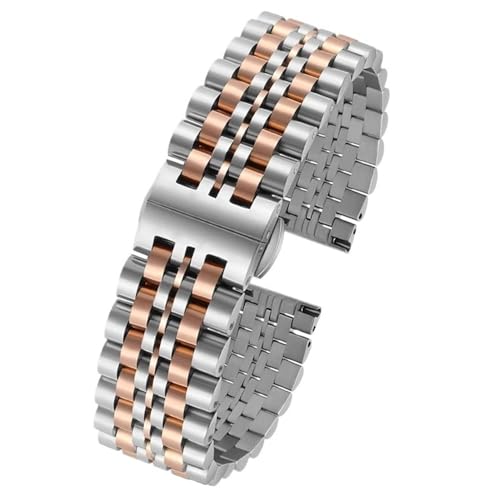 BOLEXA 6 Farben gebogenes Ende Edelstahl Armband Uhrenarmband 14 16 m 18 mm 20 mm 22 mm Männer Frauen Metall flache Schnittstelle Armband Armband (Color : Silver-rose-gold, Size : 14mm) von BOLEXA