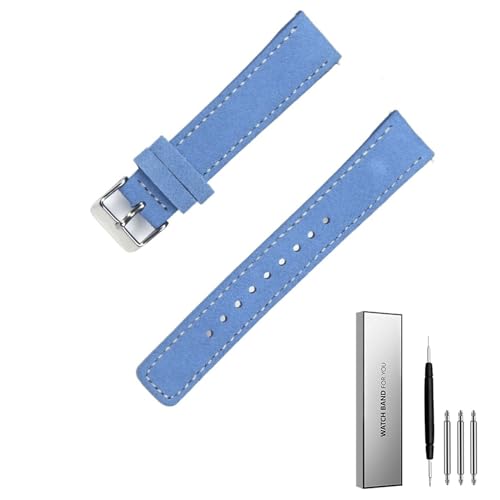 BOLEXA Echtes Lederarmband, weiches Vintage-Uhrenarmband, Schnellverschluss-Armband, Retro-Wildlederarmband, 18 mm, 20 mm, 22 mm (Color : Light blue, Size : 24mm) von BOLEXA
