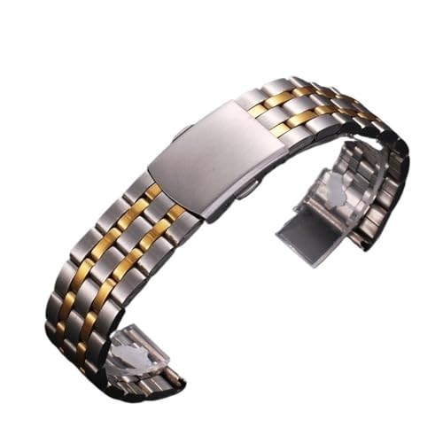 BOLEXA Edelstahl Uhr Band Universal Strap Faltschließe for Frauen Armband Strap18mm 20mm 22mm Uhr Gürtel Zubehör (Color : Silver Gold, Size : 18mm) von BOLEXA