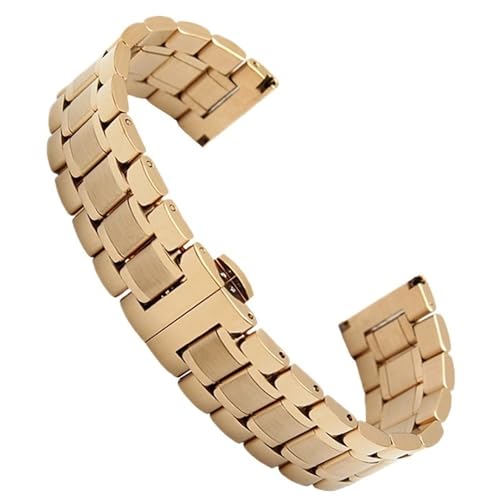 BOLEXA Edelstahl-Uhrenarmband, Metallarmband, 12, 13, 14, 15, 16, 17, 18, 19, 20, 21, 22, 23, 24 mm, gebogenes Ende (Color : Gold, Size : 22mm) von BOLEXA