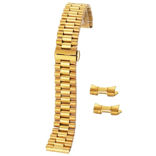 BOLEXA Edelstahl-Uhrenarmband 12 mm 13 14 16 17 18 mm 19 20 mm 21 22 mm Ersatz-Uhrenarmband 3-reihiges Armband (Color : Gold, Size : 18mm) von BOLEXA