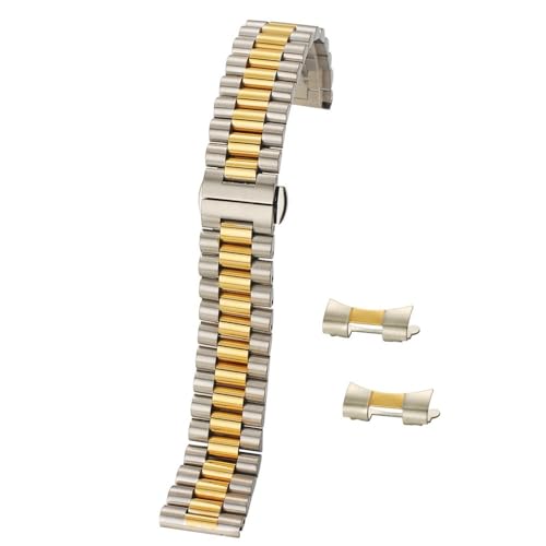 BOLEXA Edelstahl-Uhrenarmband 12 mm 13 14 16 17 18 mm 19 20 mm 21 22 mm Ersatz-Uhrenarmband 3-reihiges Armband (Color : Silver Gold, Size : 21mm) von BOLEXA