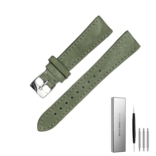 BOLEXA Hochwertiges Leder-Wildleder-Uhrenarmband, 18 mm, 20 mm, 22 mm, Uhrenarmband, Schnellverschluss-Armband, Gürtelzubehör (Color : Light green, Size : 18mm) von BOLEXA