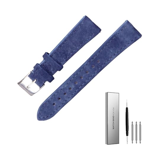 BOLEXA Klassisches Wildleder-Uhrenarmband, Leder-Uhrenarmband, 18 mm, 20 mm, 22 mm, handgefertigt, Vintage-Schnellverschluss-Uhrenarmbänder, Zubehör for Herren (Color : Dark blue, Size : 18mm) von BOLEXA