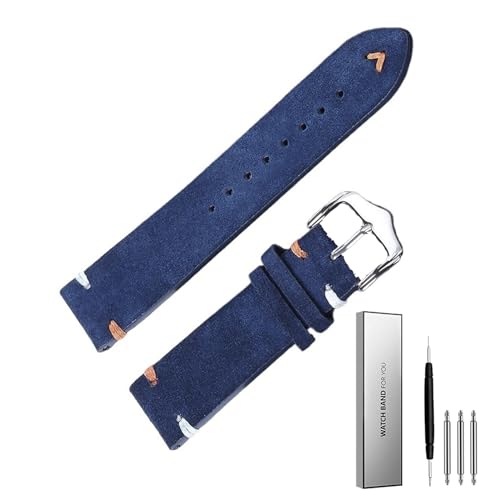 BOLEXA Lederarmband 18/20/22 mm Universal-Wildleder-Uhrenarmband aus weichem Leder Schnellverschluss-Armband Herren Damen Sportarmband (Color : Blue-buckle, Size : 20mm) von BOLEXA