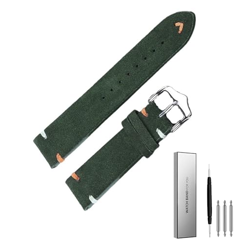 BOLEXA Lederarmband 18/20/22 mm Universal-Wildleder-Uhrenarmband aus weichem Leder Schnellverschluss-Armband Herren Damen Sportarmband (Color : Green-buckle, Size : 22mm) von BOLEXA