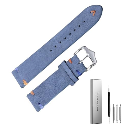 BOLEXA Lederarmband 18/20/22 mm Universal-Wildleder-Uhrenarmband aus weichem Leder Schnellverschluss-Armband Herren Damen Sportarmband (Color : Light Blue-buckle, Size : 18mm) von BOLEXA
