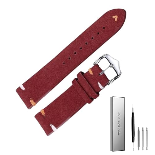 BOLEXA Lederarmband 18/20/22 mm Universal-Wildleder-Uhrenarmband aus weichem Leder Schnellverschluss-Armband Herren Damen Sportarmband (Color : Red-buckle, Size : 18mm) von BOLEXA