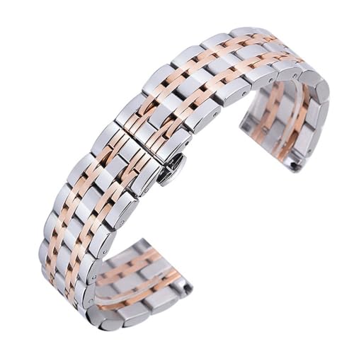 BOLEXA Metall Uhrenarmbänder Armband Frauen 20mm Uhrenarmband Mode Silber Edelstahl Luxus 22mm Uhrenarmband (Color : Rose gold and silver, Size : 16mm) von BOLEXA
