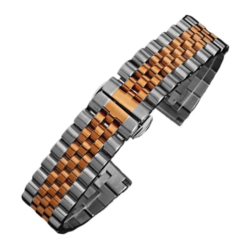 BOLEXA Metalluhrenarmbänder Armband 14-24 mm Uhrenarmband Silber Edelstahl Luxus 22 mm Uhrenarmband (Color : Rose gold and silver, Size : 20mm) von BOLEXA