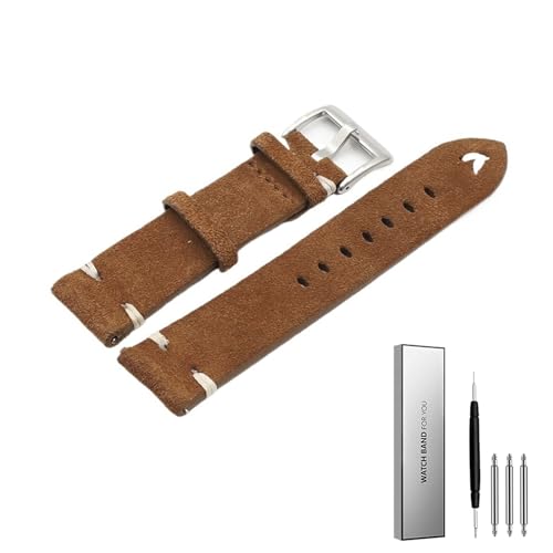 BOLEXA Retro Wildleder Leder Uhr Band Strap 18mm 20mm 22mm 24mm for Männer Frauen Uhr Gürtel Zubehör armbanduhr Armband (Color : Coffee-White Wire, Size : 18mm) von BOLEXA