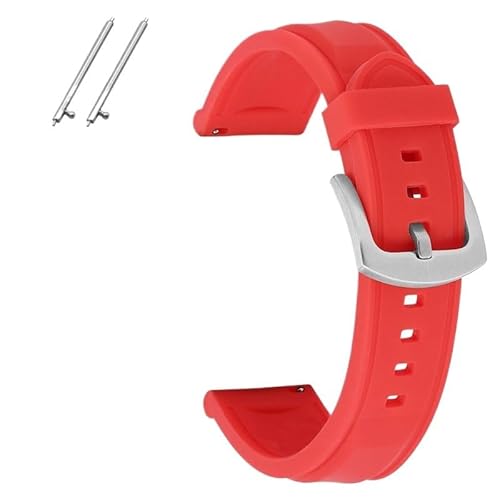 BOLEXA Silikonarmband 18mm 20mm 22mm 24mm Armband Wasserdicht Sport Silikon Strap Quick Release Gummi Armbanduhr Band Gürtel Armband (Color : Red (silver buckle), Size : 18mm) von BOLEXA