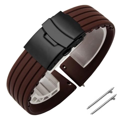 BOLEXA Silikonarmband 18mm 20mm 22mm 24mm Silikon-Uhrenarmband for Männer und Frauen, Sport-Schnellverschluss-Armband, Ersatz-Gummi-Uhrenarmband-Zubehör (Color : Coffee Black, Size : 22mm) von BOLEXA