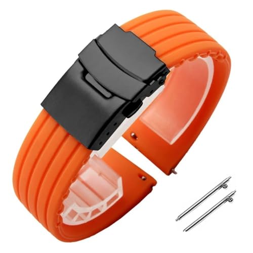 BOLEXA Silikonarmband 18mm 20mm 22mm 24mm Silikon-Uhrenarmband for Männer und Frauen, Sport-Schnellverschluss-Armband, Ersatz-Gummi-Uhrenarmband-Zubehör (Color : Orange Black, Size : 18mm) von BOLEXA