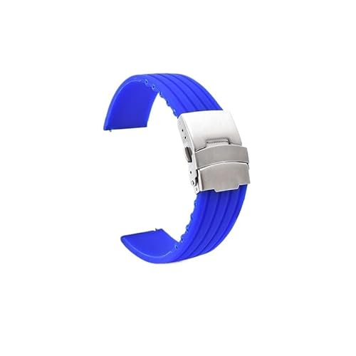 BOLEXA Silikonarmband 18mm 20mm 22mm 24mm Weiches Silikon Uhrenarmband Sport Gummi Ersatzarmband Uhrenarmband Gürtel Sicherheit Metallschnalle Armband (Color : Light blue, Size : 20mm) von BOLEXA