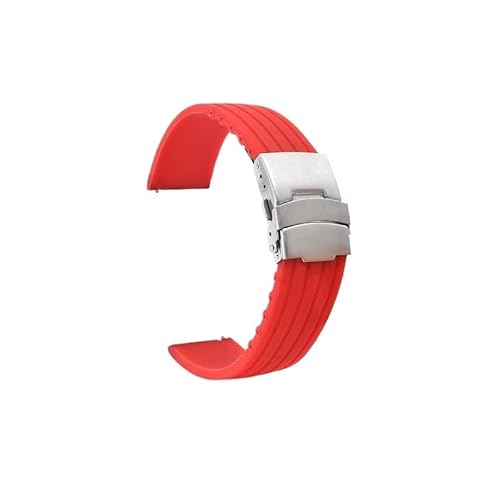 BOLEXA Silikonarmband 18mm 20mm 22mm 24mm Weiches Silikon Uhrenarmband Sport Gummi Ersatzarmband Uhrenarmband Gürtel Sicherheit Metallschnalle Armband (Color : Rot, Size : 18mm) von BOLEXA