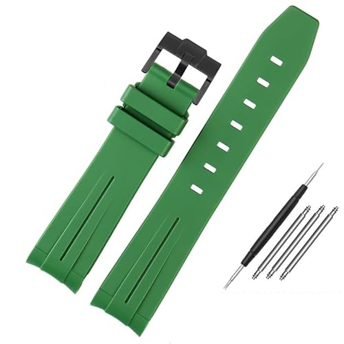 BOLEXA Silikonarmband 20 mm 22 mm gebogenes Gummi-Uhrenarmband, weiches Silikon-Armband, Handgelenkband, Schnellverschluss-Uhrenarmbänder (Color : Green-blackbucke, Size : 21mm) von BOLEXA