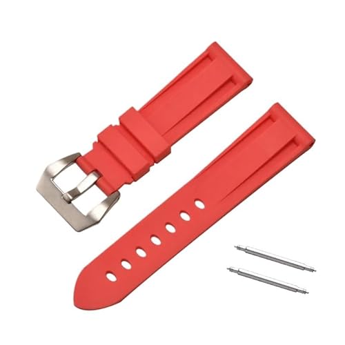 BOLEXA Silikonarmband 20mm 22mm 24mm 26mm Silikon Armband Handgelenk Armband Smart Uhr Armband Sport Ersatz Gummi Armband (Color : Red silver buckle, Size : 24mm) von BOLEXA
