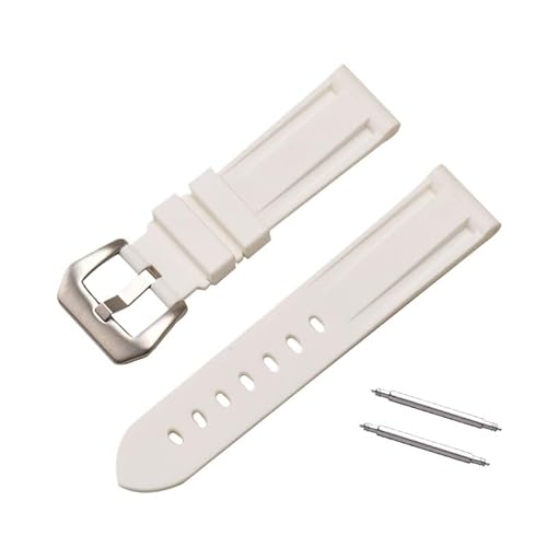 BOLEXA Silikonarmband 20mm 22mm 24mm 26mm Silikon Armband Handgelenk Armband Smart Uhr Armband Sport Ersatz Gummi Armband (Color : White silver buckle, Size : 24mm) von BOLEXA