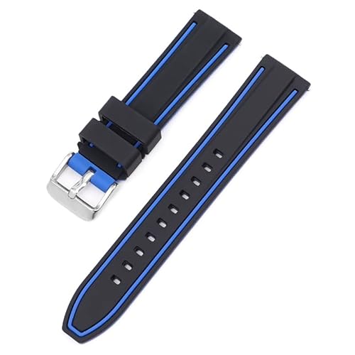 BOLEXA Silikonarmband 20mm 22mm 24mm 26mm Silikon Armband Quick Release Sport Gummi Uhr Band Strap Frauen Männer Handgelenk armband Gürtel (Color : Black Blue, Size : 20mm) von BOLEXA