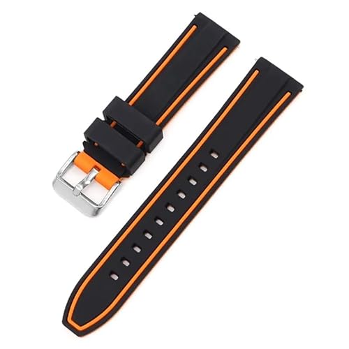 BOLEXA Silikonarmband 20mm 22mm 24mm 26mm Silikon Armband Quick Release Sport Gummi Uhr Band Strap Frauen Männer Handgelenk armband Gürtel (Color : Black Orange, Size : 20mm) von BOLEXA