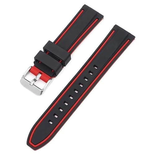 BOLEXA Silikonarmband 20mm 22mm 24mm 26mm Silikon Armband Quick Release Sport Gummi Uhr Band Strap Frauen Männer Handgelenk armband Gürtel (Color : Black Red Silver, Size : 20mm) von BOLEXA