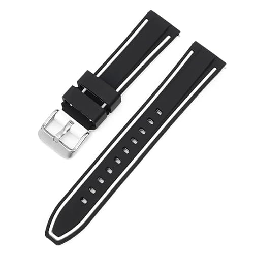 BOLEXA Silikonarmband 20mm 22mm 24mm 26mm Silikon Armband Quick Release Sport Gummi Uhr Band Strap Frauen Männer Handgelenk armband Gürtel (Color : Black White, Size : 22mm) von BOLEXA