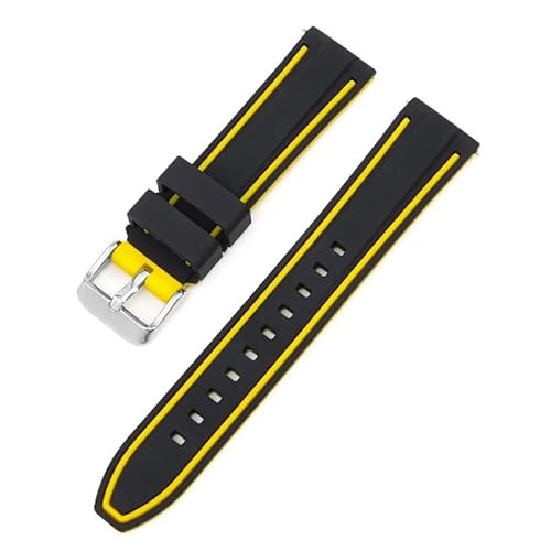 BOLEXA Silikonarmband 20mm 22mm 24mm 26mm Silikon Armband Quick Release Sport Gummi Uhr Band Strap Frauen Männer Handgelenk armband Gürtel (Color : Black Yellow, Size : 20mm) von BOLEXA