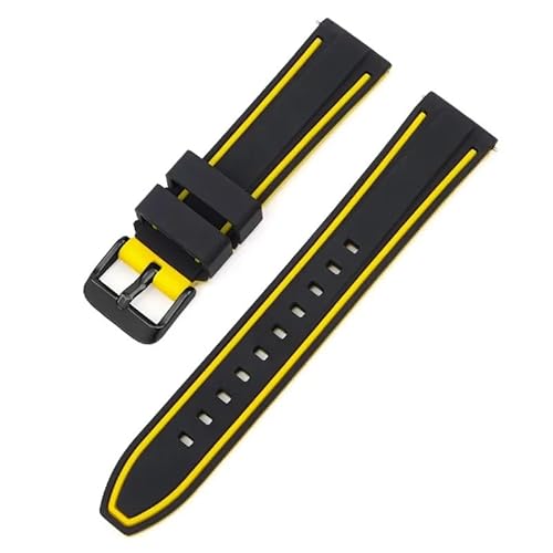 BOLEXA Silikonarmband 20mm 22mm 24mm 26mm Silikon Armband Quick Release Sport Gummi Uhr Band Strap Frauen Männer Handgelenk armband Gürtel (Color : Black Yellow A, Size : 20mm) von BOLEXA