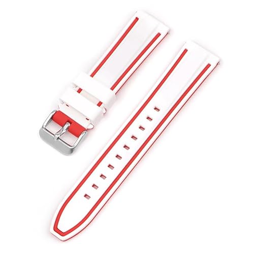 BOLEXA Silikonarmband 20mm 22mm 24mm 26mm Silikon Armband Quick Release Sport Gummi Uhr Band Strap Frauen Männer Handgelenk armband Gürtel (Color : White Red, Size : 20mm) von BOLEXA