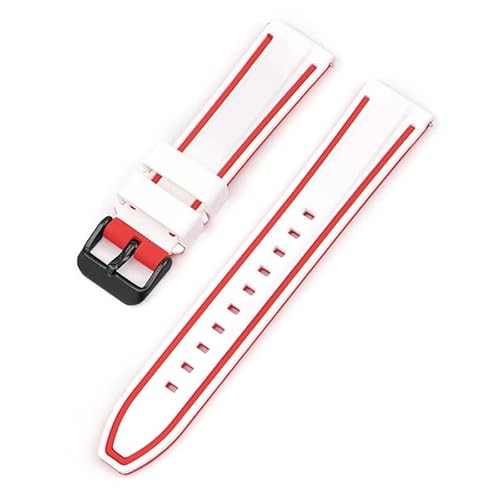 BOLEXA Silikonarmband 20mm 22mm 24mm 26mm Silikon Armband Quick Release Sport Gummi Uhr Band Strap Frauen Männer Handgelenk armband Gürtel (Color : White RedA, Size : 20mm) von BOLEXA