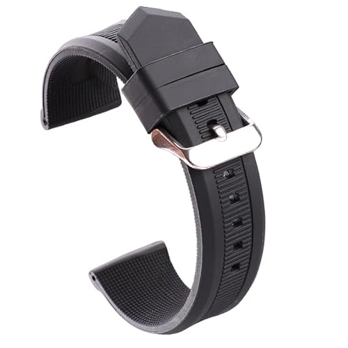 BOLEXA Silikonarmband 22 mm Silikon-Gummi-Uhrenarmband, weiches Sport-Uhrenarmband, Metallschnalle, Schnellverschluss-Uhrenarmband (Color : Schwarz, Size : 22mm) von BOLEXA