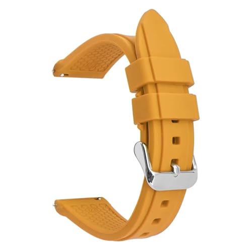 BOLEXA Silikonarmband 22mm 24mm Silikon-Uhrenarmband Sport Wasserdichtes Gummi-Uhrenarmband Handgelenk-Armband-Gürtel-Armband mit Schnellverschluss-Stiften (Color : Yellow silver buckle, Size : 22mm von BOLEXA