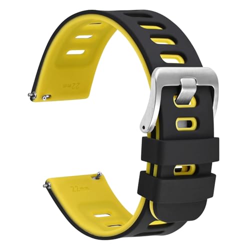 BOLEXA Silikonarmband 22mm Silikon-Uhrenarmband mit Schnellverschluss, wasserdichtes Uhrenarmband for Männer und Frauen, Schnellverschluss-Ersatz (Color : Yellow-silver, Size : 18mm) von BOLEXA