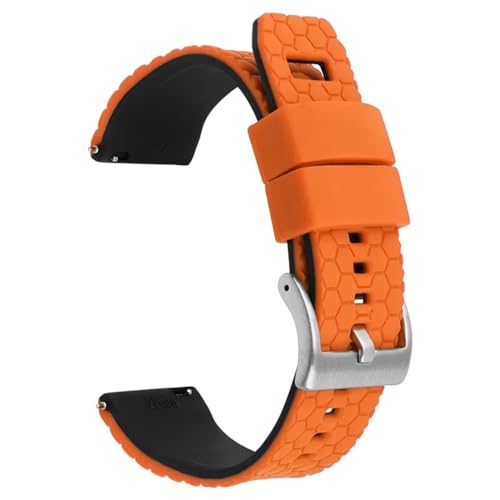 BOLEXA Silikonarmband Premium-Silikon-Uhrenarmband, Schnellverschluss, Gummi-Uhrenarmband, 20 mm, 22 mm, Uhrenarmband, Ersatzarmband, Armbänder (Color : Orange silver buckle, Size : 22mm) von BOLEXA