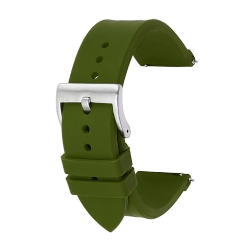 BOLEXA Silikonarmband Schnellverschluss-Silikon-Uhrenarmband, 20 mm, 22 mm, weiches Gummi, Sport-Smartwatch-Armband, Handgelenk-Armband (Color : Army Green silver BC, Size : 20mm) von BOLEXA