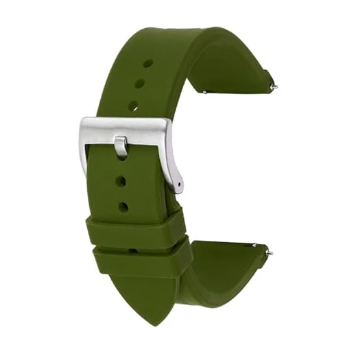 BOLEXA Silikonarmband Schnellverschluss-Silikon-Uhrenarmband, 20 mm, 22 mm, weiches Gummi, Sport-Smartwatch-Armband, Handgelenk-Armband (Color : Army Green silver BC, Size : 22mm) von BOLEXA