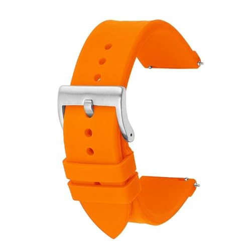 BOLEXA Silikonarmband Schnellverschluss-Silikon-Uhrenarmband, 20 mm, 22 mm, weiches Gummi, Sport-Smartwatch-Armband, Handgelenk-Armband (Color : Orange silver buckle, Size : 20mm) von BOLEXA