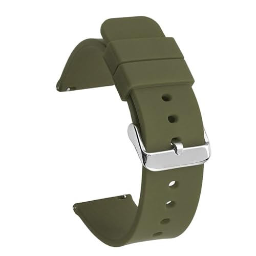 BOLEXA Silikonarmband Schnellverschluss-Uhrenarmband for aktive Uhr, 14/16/18/19/20/21/22/24 mm, Gummiband, for Damen und Herren, Ersatzarmband (Color : Army Green silver BK, Size : 14mm) von BOLEXA