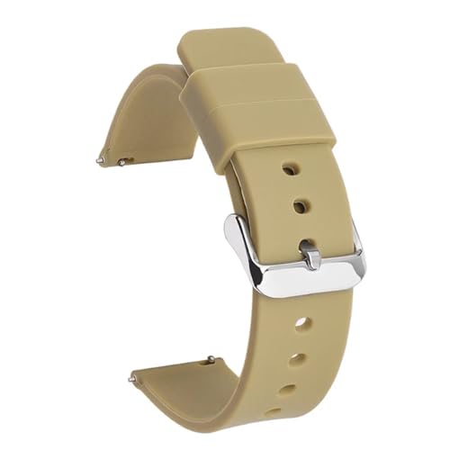 BOLEXA Silikonarmband Schnellverschluss-Uhrenarmband for aktive Uhr, 14/16/18/19/20/21/22/24 mm, Gummiband, for Damen und Herren, Ersatzarmband (Color : Beige silver buckle, Size : 14mm) von BOLEXA