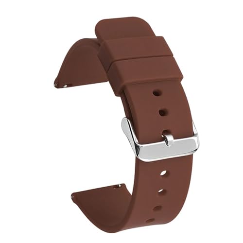 BOLEXA Silikonarmband Schnellverschluss-Uhrenarmband for aktive Uhr, 14/16/18/19/20/21/22/24 mm, Gummiband, for Damen und Herren, Ersatzarmband (Color : Brown silver buckle, Size : 14mm) von BOLEXA