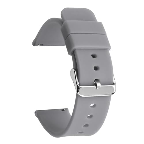 BOLEXA Silikonarmband Schnellverschluss-Uhrenarmband for aktive Uhr, 14/16/18/19/20/21/22/24 mm, Gummiband, for Damen und Herren, Ersatzarmband (Color : Grey silver buckle, Size : 14mm) von BOLEXA