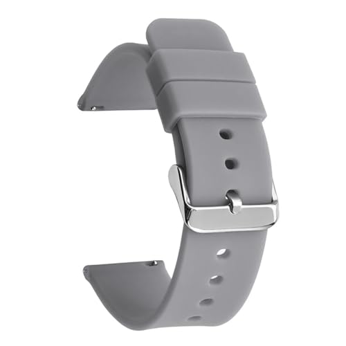 BOLEXA Silikonarmband Schnellverschluss-Uhrenarmband for aktive Uhr, 14/16/18/19/20/21/22/24 mm, Gummiband, for Damen und Herren, Ersatzarmband (Color : Grey silver buckle, Size : 16mm) von BOLEXA