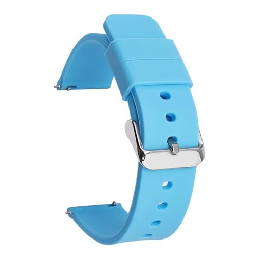 BOLEXA Silikonarmband Schnellverschluss-Uhrenarmband for aktive Uhr, 14/16/18/19/20/21/22/24 mm, Gummiband, for Damen und Herren, Ersatzarmband (Color : Light Blue silver BK, Size : 14mm) von BOLEXA