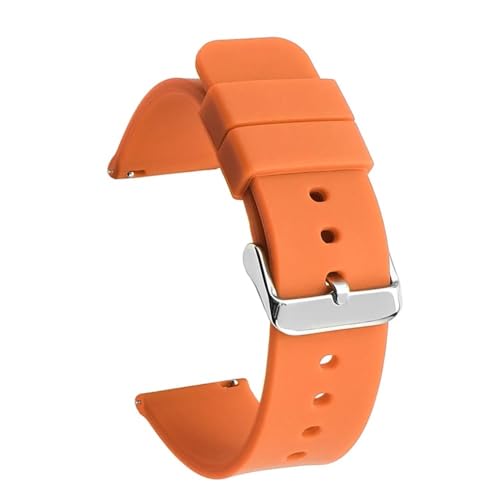 BOLEXA Silikonarmband Schnellverschluss-Uhrenarmband for aktive Uhr, 14/16/18/19/20/21/22/24 mm, Gummiband, for Damen und Herren, Ersatzarmband (Color : Orange silver buckle, Size : 14mm) von BOLEXA