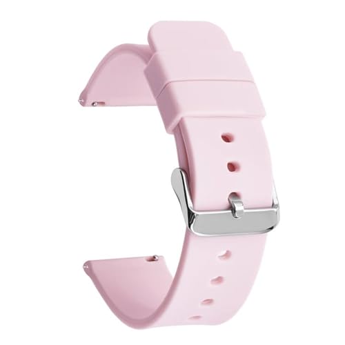 BOLEXA Silikonarmband Schnellverschluss-Uhrenarmband for aktive Uhr, 14/16/18/19/20/21/22/24 mm, Gummiband, for Damen und Herren, Ersatzarmband (Color : Pink silver buckle, Size : 18mm) von BOLEXA