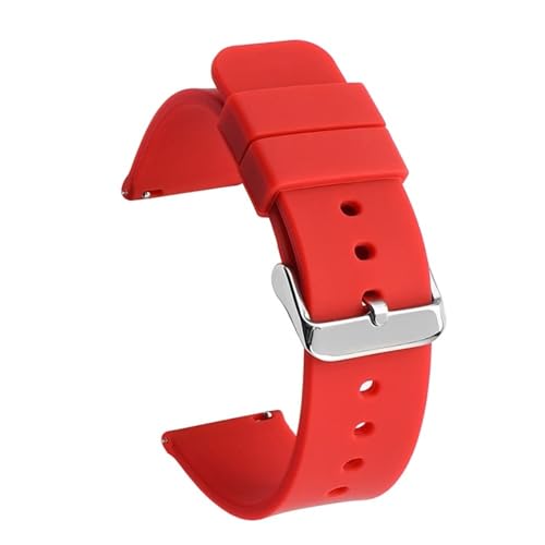 BOLEXA Silikonarmband Schnellverschluss-Uhrenarmband for aktive Uhr, 14/16/18/19/20/21/22/24 mm, Gummiband, for Damen und Herren, Ersatzarmband (Color : Red silver buckle, Size : 14mm) von BOLEXA