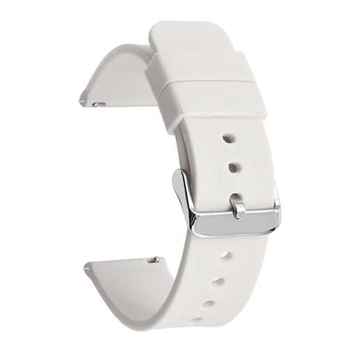 BOLEXA Silikonarmband Schnellverschluss-Uhrenarmband for aktive Uhr, 14/16/18/19/20/21/22/24 mm, Gummiband, for Damen und Herren, Ersatzarmband (Color : White silver buckle, Size : 14mm) von BOLEXA