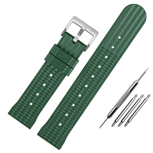 BOLEXA Silikonarmband Silikon-Sportuhrenarmband, 20 mm, 22 mm, Armband, Universal-Gummi-Schnellverschluss-Uhrenarmbänder (Color : Green silver, Size : 22mm) von BOLEXA