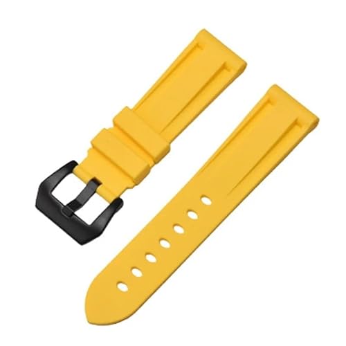 BOLEXA Silikonarmband Silikon Weiche Uhr Band 20mm 22mm 24mm 26mm Universal Armband for Männer Frauen Sport Handgelenk Band gummi Armband Zubehör (Color : Yellow black, Size : 24mm) von BOLEXA